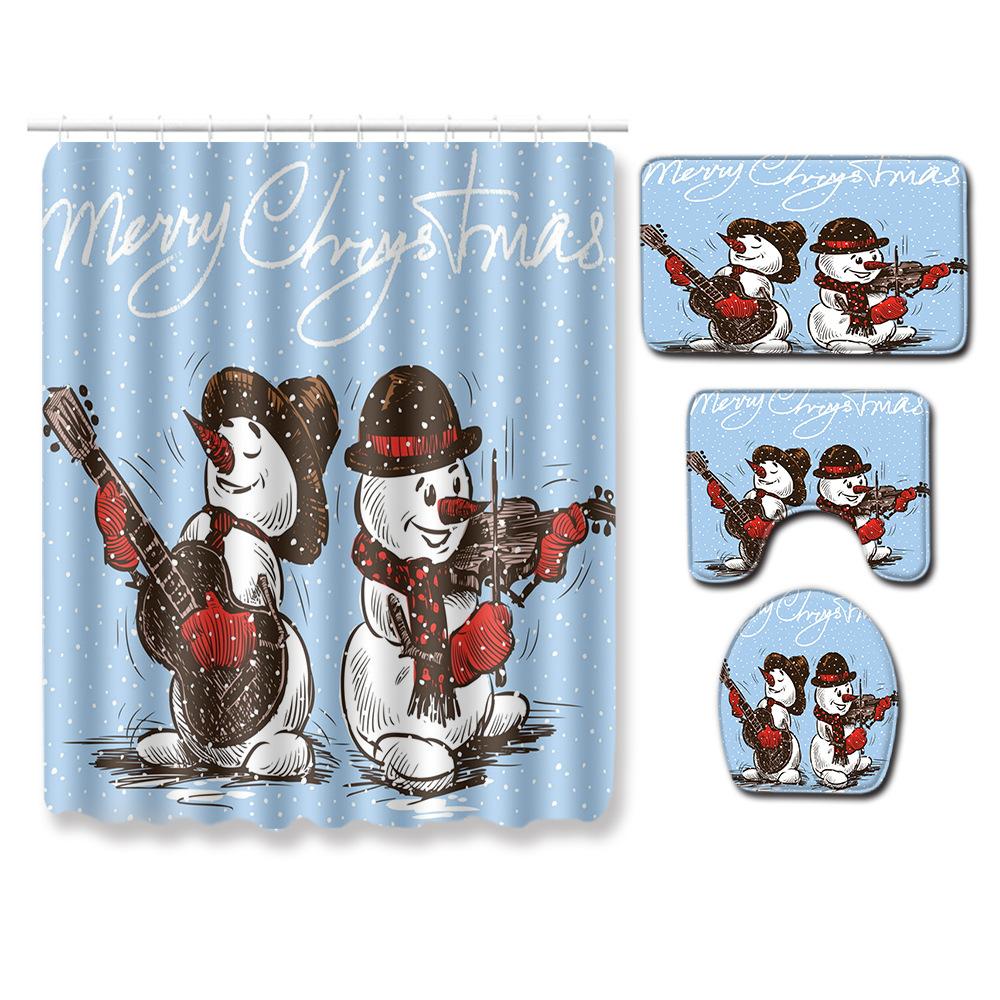 Christmas Bathroom Four-Piece Combination Set Household Door Mat Bedroom Floor Mat Living Room Carpet