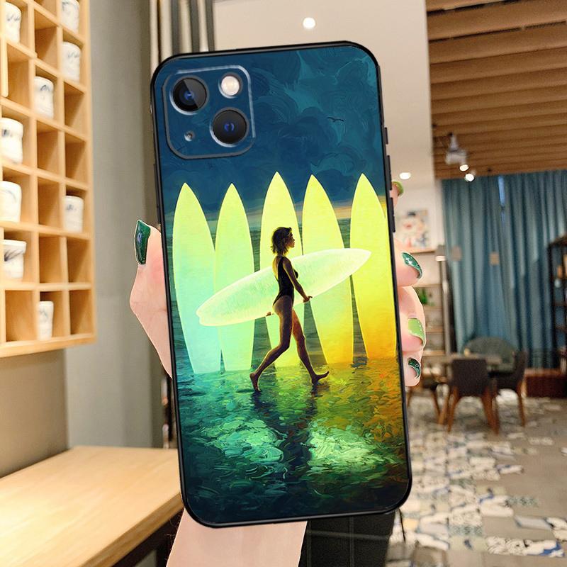 Surfing Art Surf Girl Phone Case For iPhone 16 17 Pro Max 15 14 13 11 12 Pro Max mini 15 16 Plus 16e 17 Air Cover