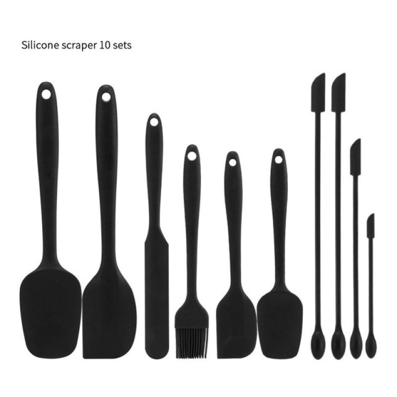 Red Silicone Spatula Set Rubber Scraper 10-Piece Kitchen Baking Utensils for Cooking Stirring Suitable for Non-stick Pans
