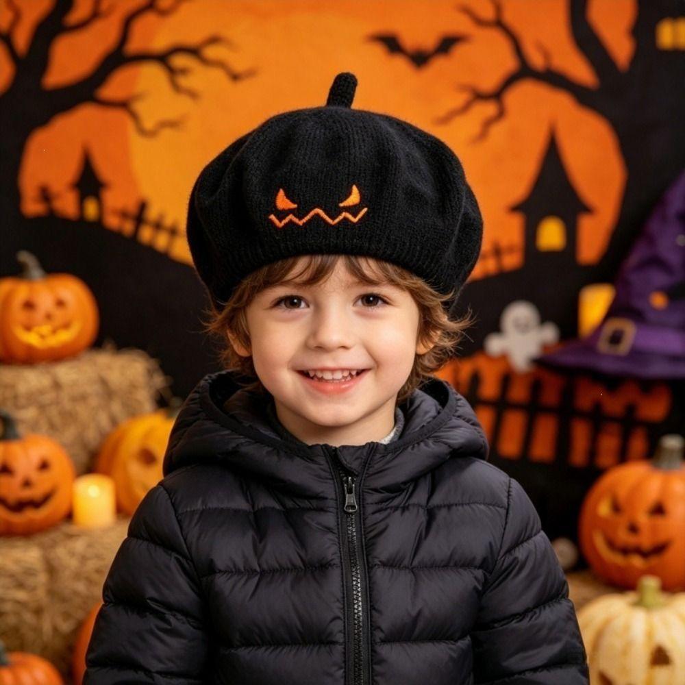 Jacquard Knit Pumpkin Beret Hat Warm Lining Pullover Hat Knitted Beanie Hat Cosplay Costume