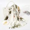 Simple Literary Black and White Ink Painting Flowers Printed Long Silk Scarf Korean Version of the Simulation Silk Women Take Temperament Shawl