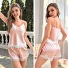 2 Pcs/Set Women Vest Shorts Suit V Neck Sleeveless Lace Back Top High Waist Short Trousers Homewear Loungewear Outfit Summer Sleepwear
