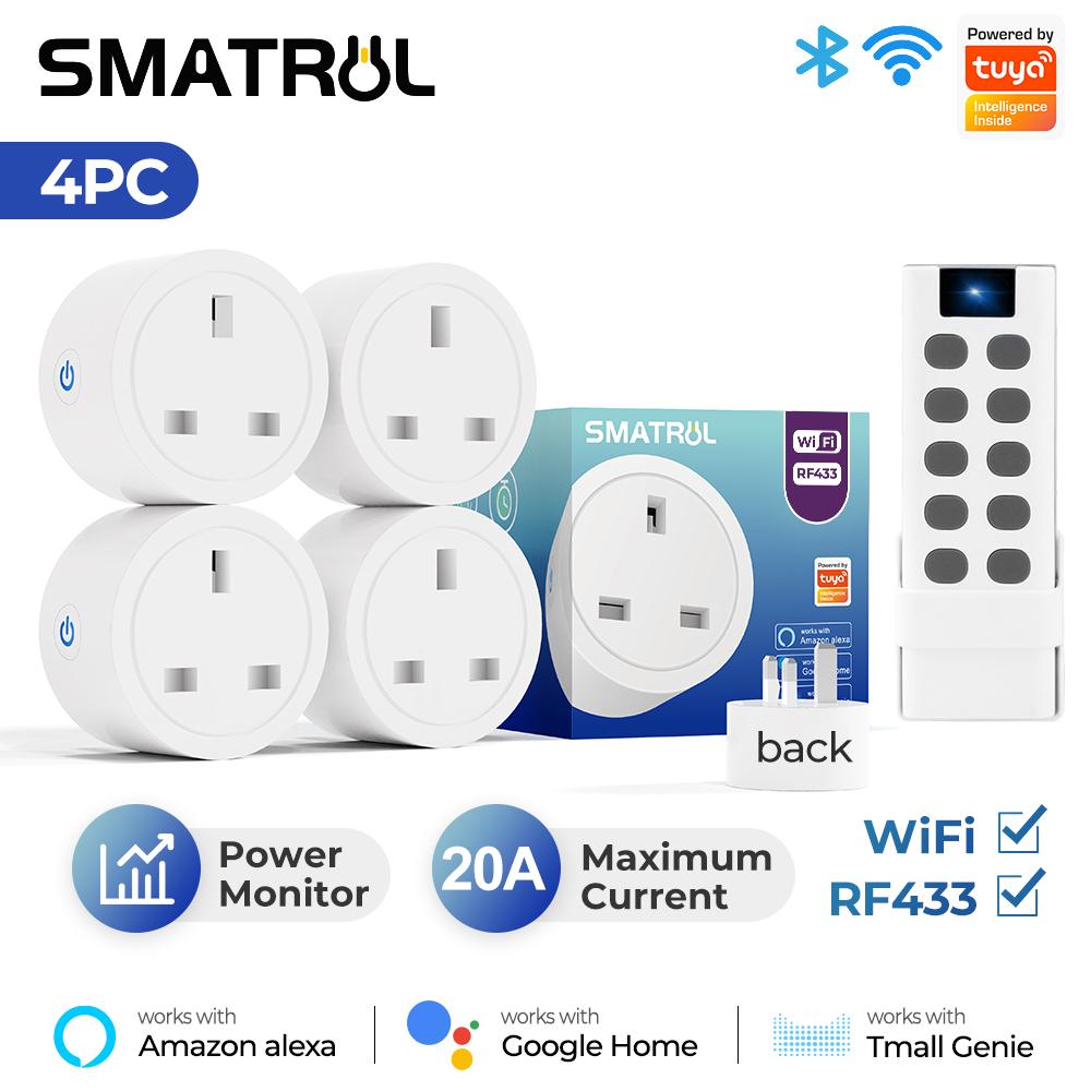 20a Tuya Wi-Fi Rf433 UK умная розетка адаптер адаптер питания монитор беспроводной пульт дистанционного управления голосовой таймер для Google Home Alexa