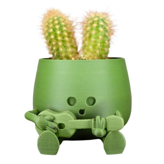 Счастливое лицо, горшок для цветов из смолы, гитара, приятель, сидящая мультяшная фигурка, суккулентный горшок для рабочего стола, кактусы, комнатные растения