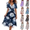 Women's Fashion Casual V Neck Short Sleeve Ruffled Vintage Printed Dresses