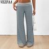 VEZFAA Женские модные повседневные брюки с высокой талией и принтом в полоску, брюки и капри
