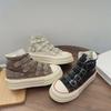 2024 Autumn Retro Hong Kong Style Women's High-Top Velcro Canvas Shoes with Thick Soles