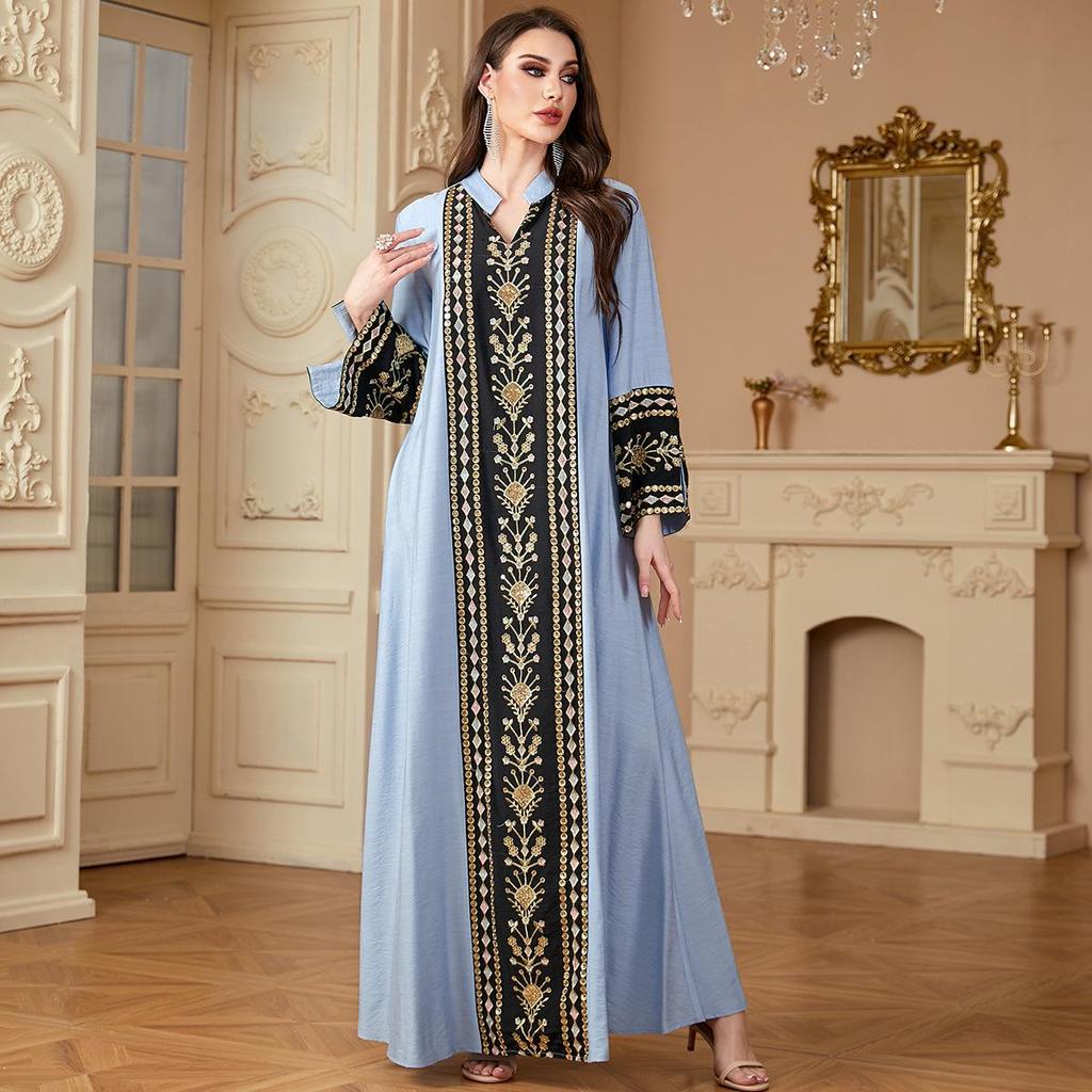 Women's Embroidered Long Sleeve Patchwork Robe - Middle Eastern and Western Style