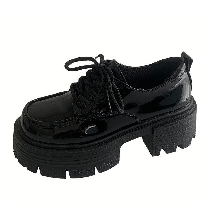 Туфли женские коричневые кожаные ретро-стиле, осень 2025 г., французские лакированные туфли на платформе, со шнуровкой и круглым носком