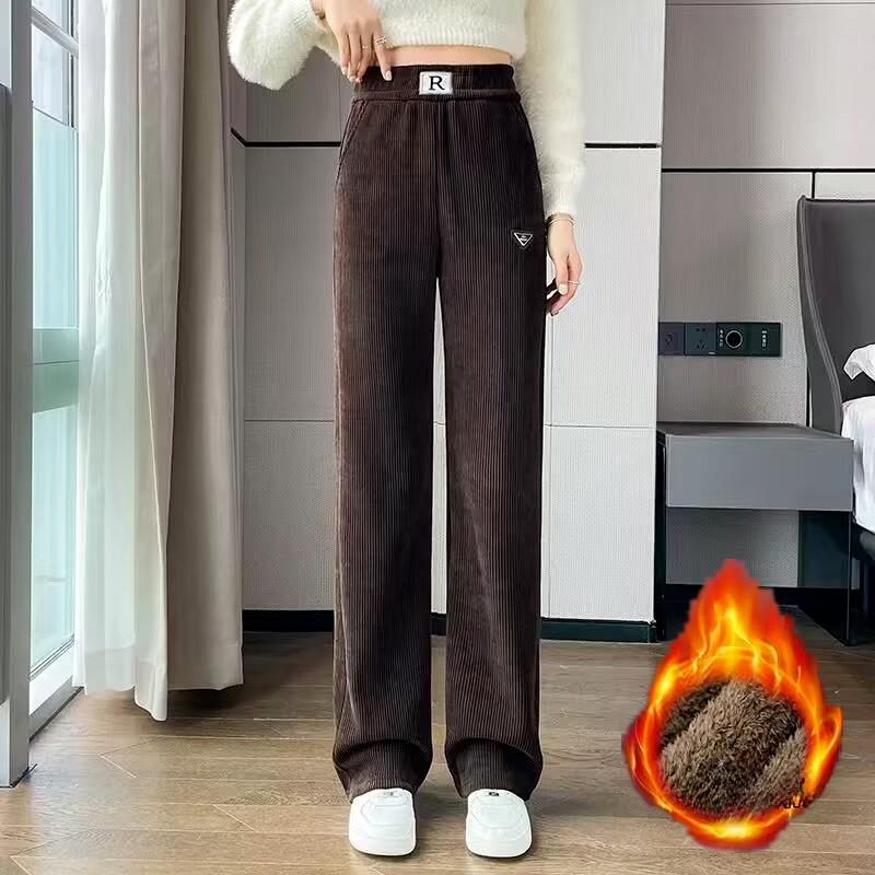 Женские бархатные вельветовые брюки из плотной синели, широкие брюки с высокой талией, свободные прямые брюки