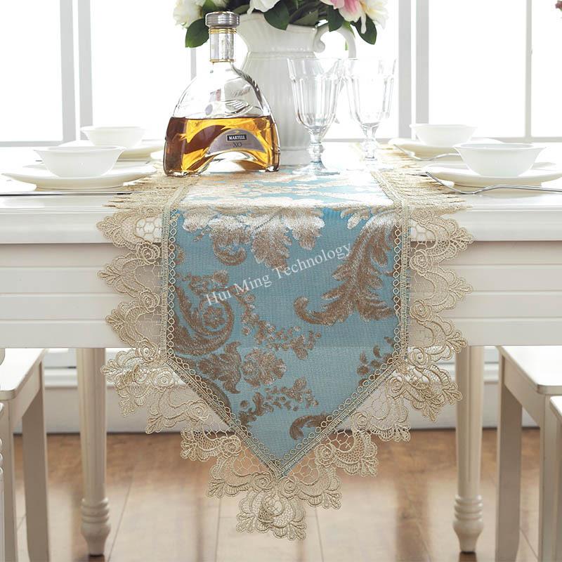 Table Runner Blue Jacquard Europe Embroidered Table Flag Peacock Lace Cloth Sharp Corner Fashion Coffee Tv Cabinet Dust Cover