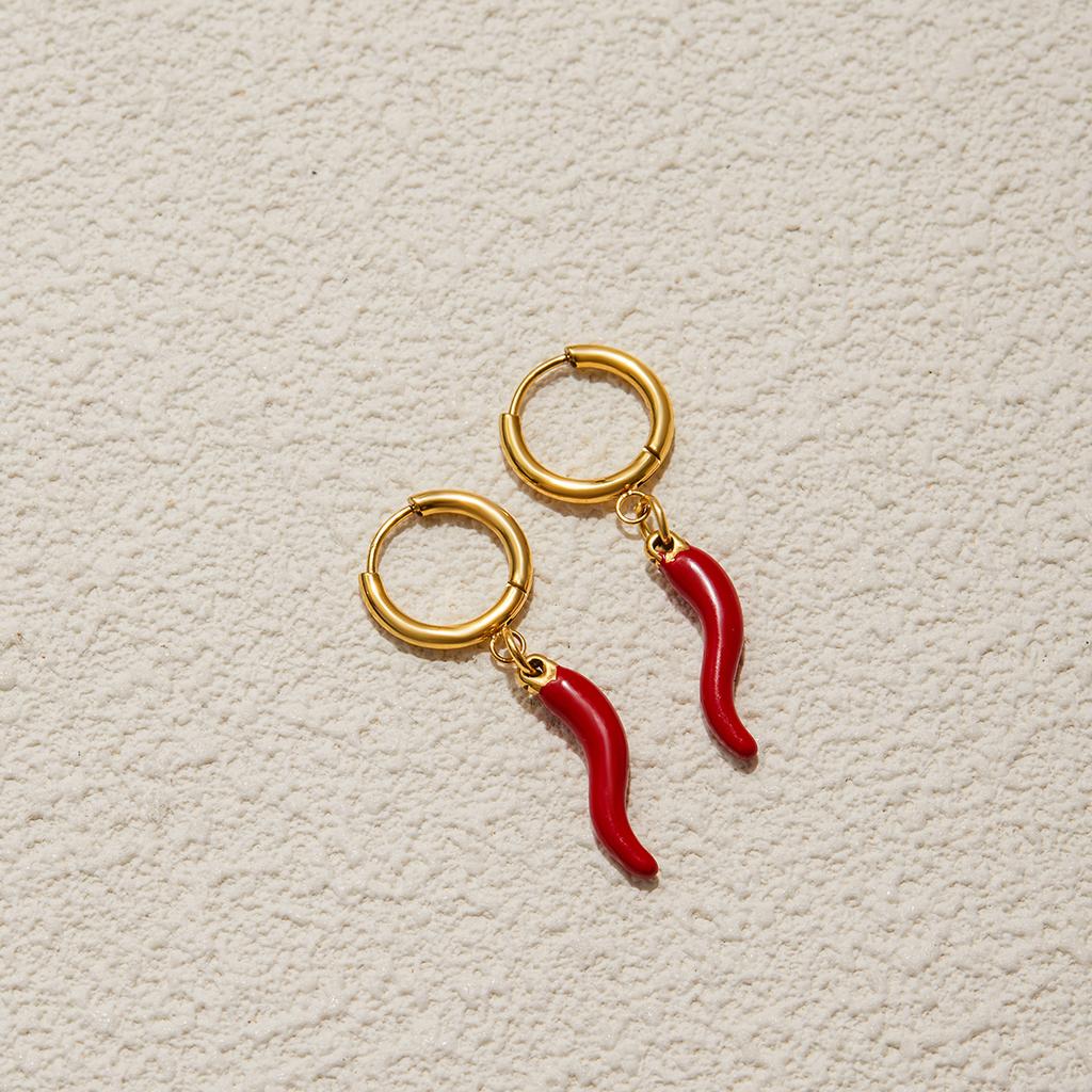 Youthway Stainless Steel  Gold Color Plated Oil-Dripping Chili Pepper Dangle Earrings For Everyday Commuter Dangle Earrings