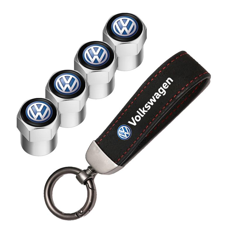 VEMZG1 Car Tire Wheel Valve Caps Cover Suede Car Key Chain Ring Keychain For VW R GTI Polo Golf Passat Tiguan Arteon Touareg ID.3 Jetta