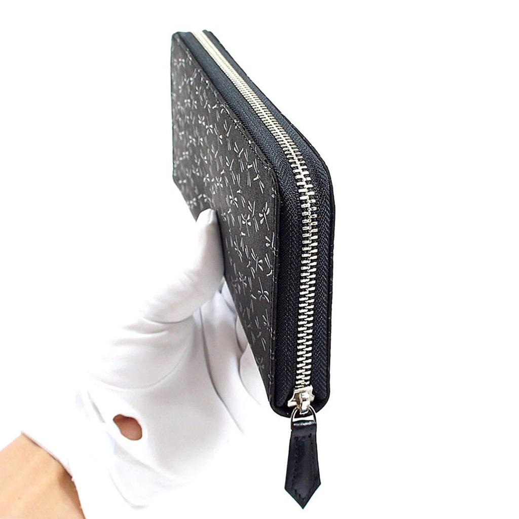 Inden Long Bundle Round Black x Black Dragonfly Pattern [Indenya] Кошелек, Кошелек, Y, Молния, Оленья кожа, Лак, 2111-01-008