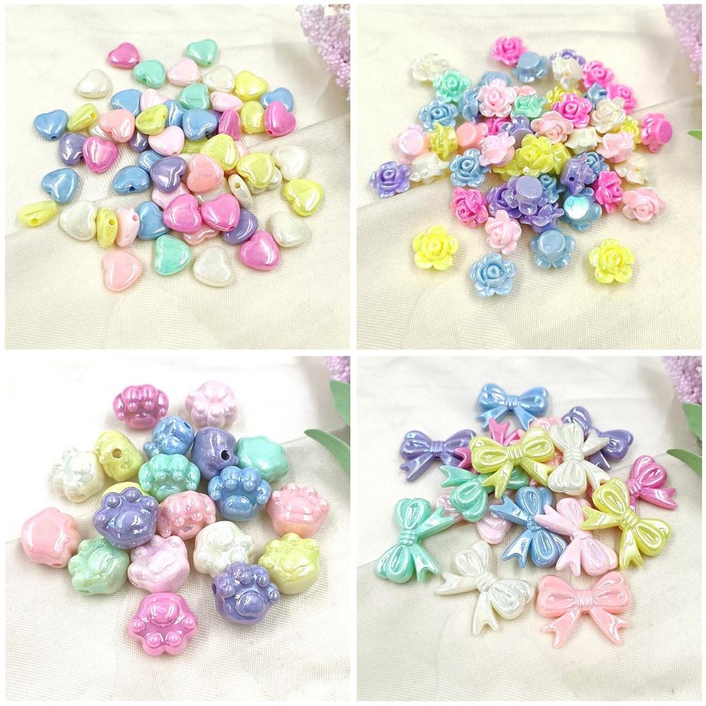 Acrylic 10pcs for Bracelet Necklace Making Materials Bowknot Handmade Beads Mixing Candy Color DIY Jewelry Accessories Pendants Flower Cat Paw