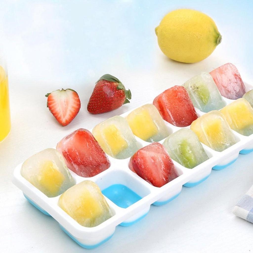 14 Holes Silicone Ice  for Cube Tray Ices Maker  for Mold Trays Containers with Cover
