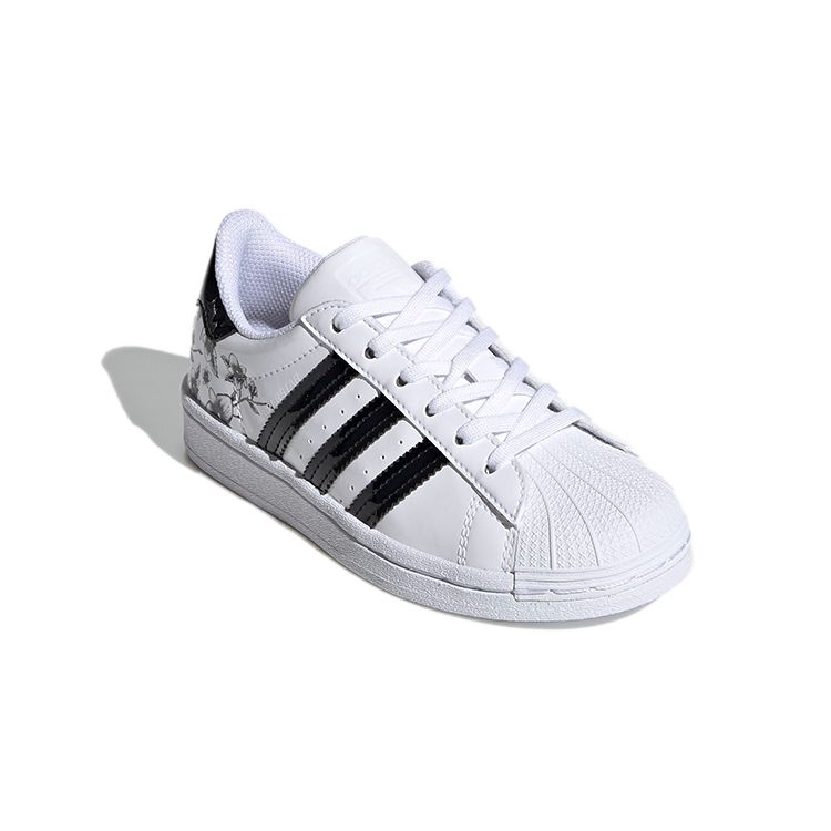 Adidas Originals Superstar Floral Comfortable Daily Wear Durable Low-Top Kids Skate Shoes Kids Sneaker White FW0777