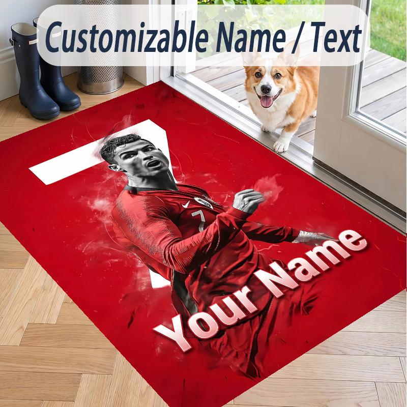 Custom Text Printed Rug Cristiano Ronaldo Non Slip Floor Carpet For Home Room Decor