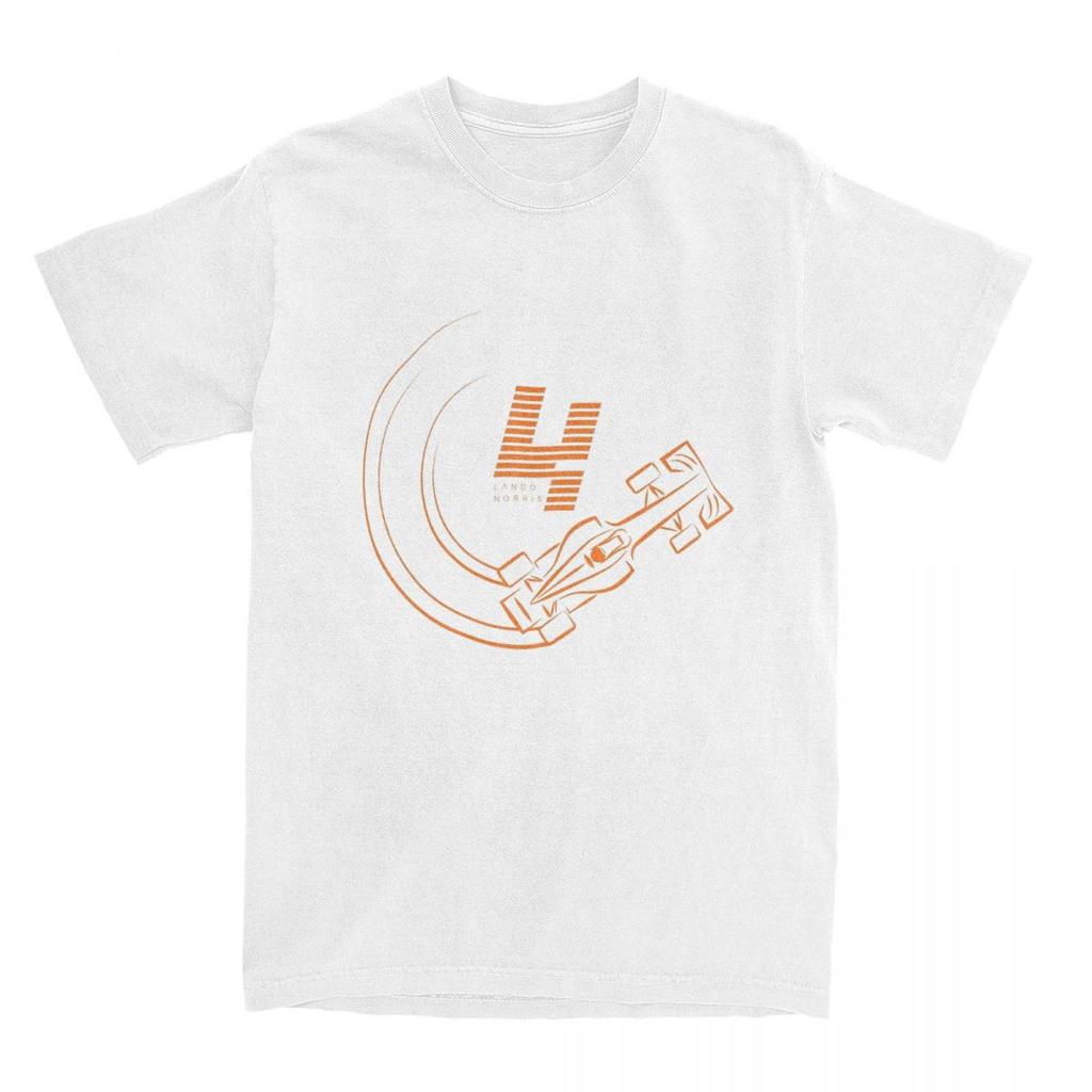 Lando Norris 4 Logo T Shirts for Men Pure Cotton Vintage T-Shirt Crewneck Auto Racing Tees Short Sleeve Clothing Gift Idea