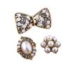 New 3pcs/set Pearl And Rhinestone Pins Brooch For Women And Men Vintage Bowknot Flower Badges Jewelry Gifts