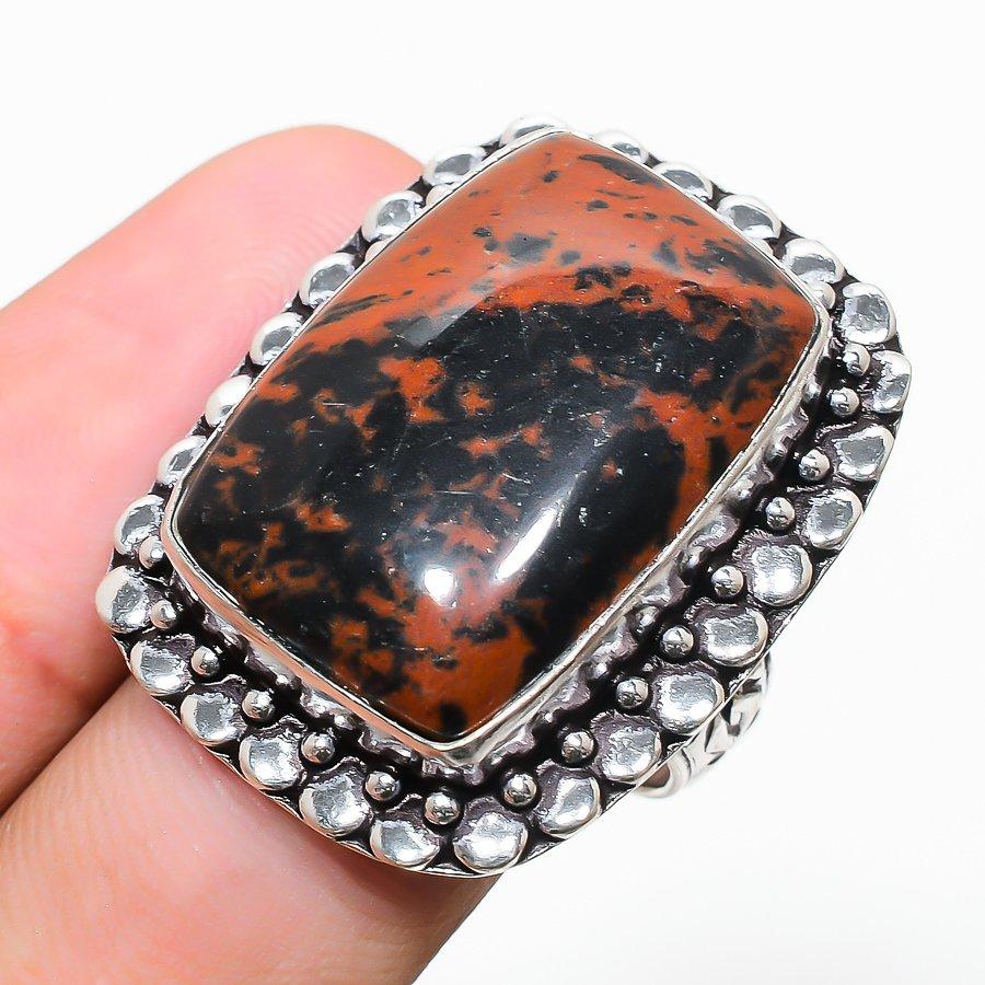 Mahogany Obsidian Handmade 925 Sterling Silver Jewelry Ring Size 7.5 J6o04