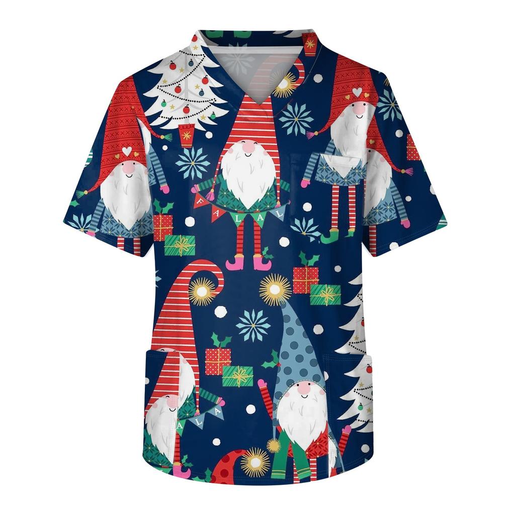 Мужской топ с коротким рукавом, V-образным вырезом, рождественским принтом и нагрудным карманом