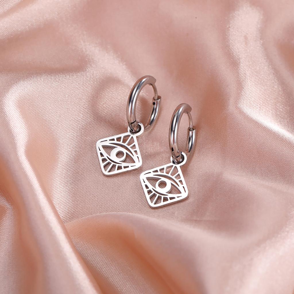 Women Lucky Evil Eye Pendant Drop Earring Stainless Steel Hoop Earrings Protection Amulet Jewelry Birthday Gift