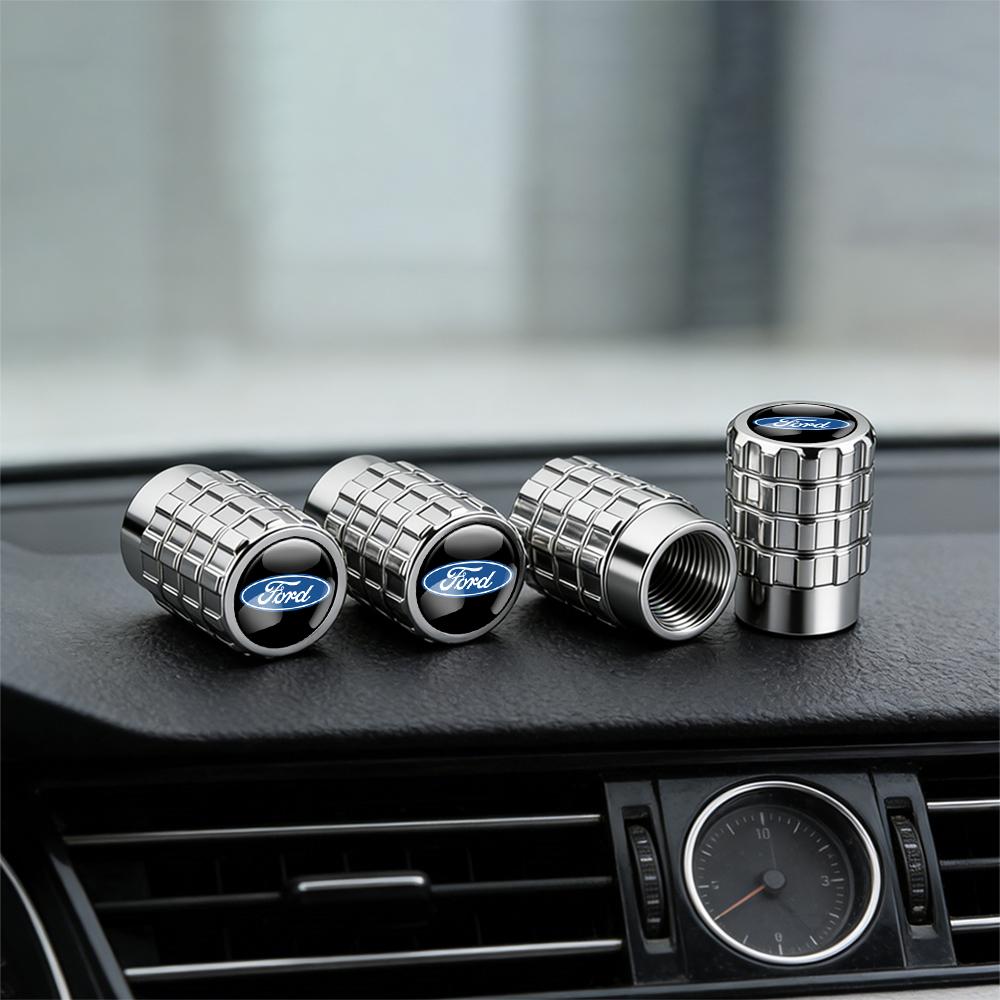 WTBV9 4Pcs Car Metal Wheel Tire Air Valve Dust Caps Accessories With Logo For Ford Kuga Ecosport Transit Focus Mondeo Ranger Fusion ST