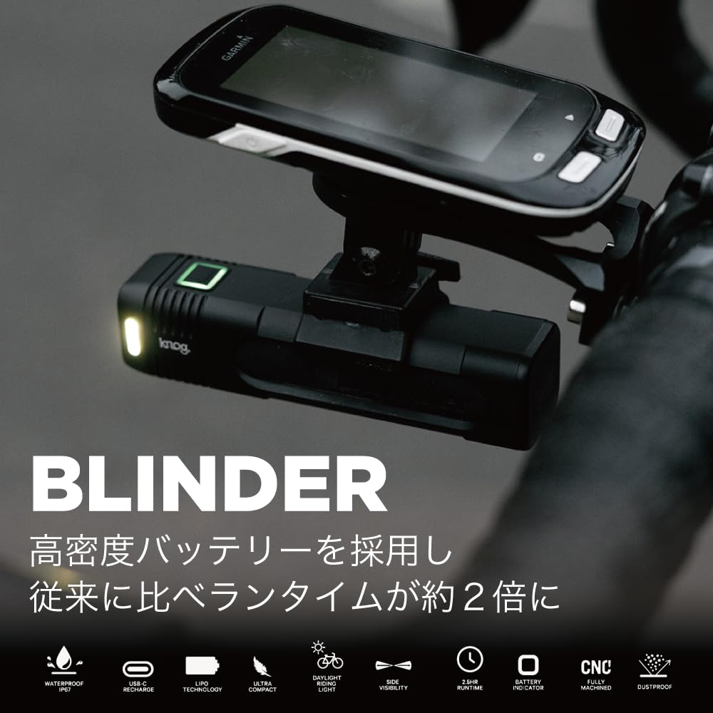 Japanese KNOG BLINDER 900 Bicycle Front 900 High Compatible with Aero Silicone Band GO PRO Mount Included [Official Product] Light, Lumens, USB-C