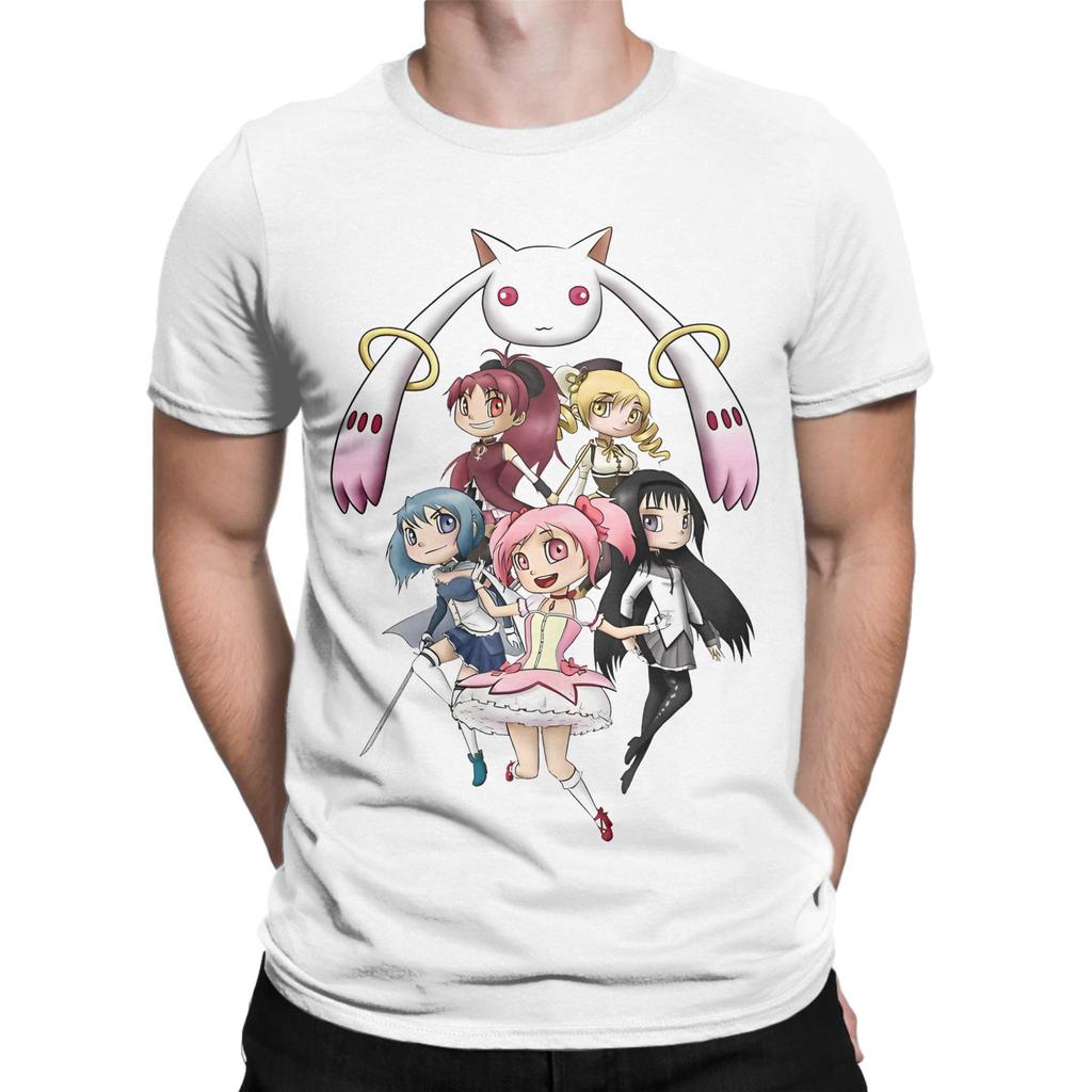 Streetwear Qbey Мультяшная Puella Magi Madoka Magica Футболка Мужская С круглым вырезом Короткий рукав Одежда Милый Аниме Хлопок Летние Топы