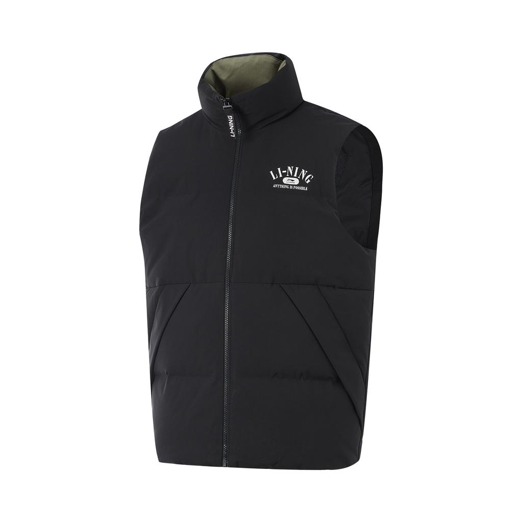 Li Ning Hot Pot Down Series Water-Resistant Letter Number Zipper Versatile Cold-Resistant Stand Collar Comfortable Winter Vest Men Vest AMRU043-1