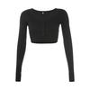 Women V-neck Solid Color Loose Knitted Cardigan Long Sleeved Crop Top