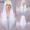 Белый парик с челкой Натуральной длины Прямой парик для женщин Термостойкое волокно Синтетический парик на каждый день для косплея (28 дюймов)