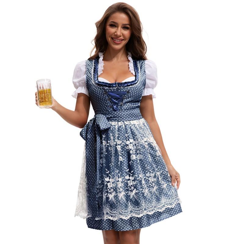 S-5XL Bavarian Oktoberfest Dress Girls Short Sleeve Traditional Beer Festival Outfit Halloween Costume