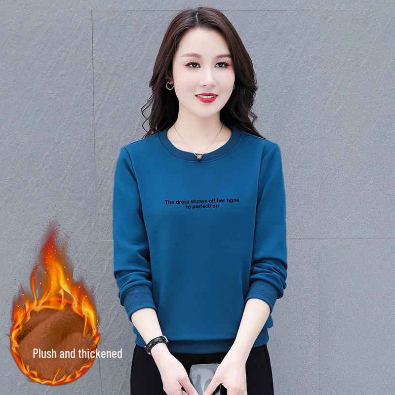 Женская толстовка с круглым вырезом – весна/осень 2025, длинный рукав, модный бархатный топ Plus