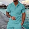 New Trendy Men'S Summer Collar Paul T-Shirt Men'S Heavy Oversize Solid Color Casual Short Sleeve
