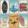 Surfing Board Poster Vintage Metal Tin Signs Enjoy Summers Metal Plaque Retro Wall Art Decor for Surf Club Pub Bar