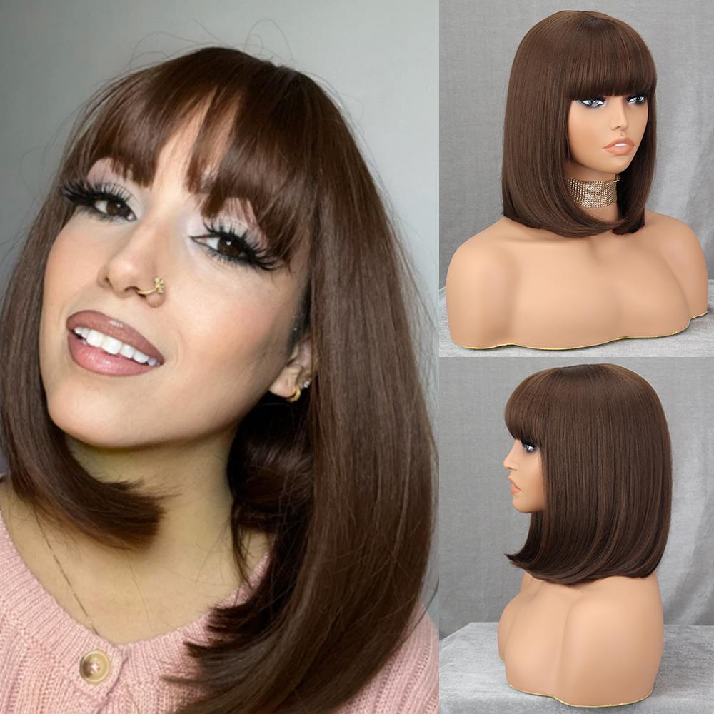 LISI HAIR Women Short Straight Black Bob Synthetic Fiber Wigs with Bangs Short Straight Wigs for Women Cosplay Lolita