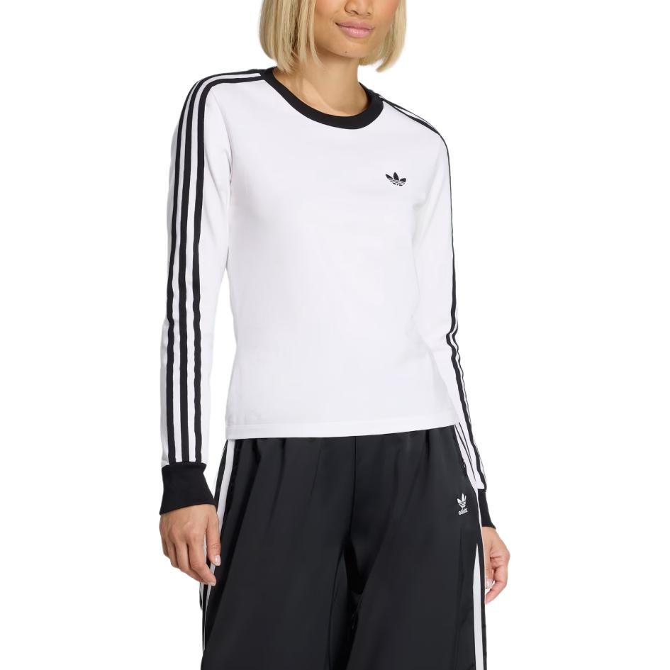 adidas Женская футболка Originals 3 полоски Firebird серии Adicolor, вязаная, с круглым вырезом, облегающего кроя, с длинным рукавом, топ KD3688