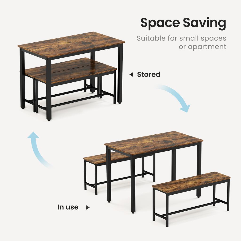Dining Table Set, Bar Table with 2 Benches, Industrial Breakfast Table for Kitchen, Living Room, Party Room, Rustic Brown and Black, 110*60*75cm