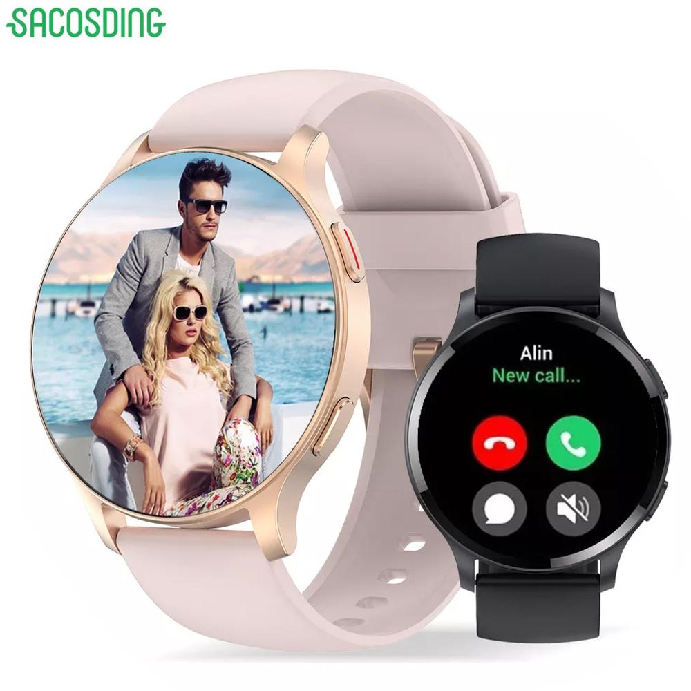 SACOSDING с сапфировым экраном 1,45-дюймовые умные часы для женщин, Bluetooth-вызов, спортивные трековые часы для мужчин, умные часы с пульсометром на заказ для Android 2024