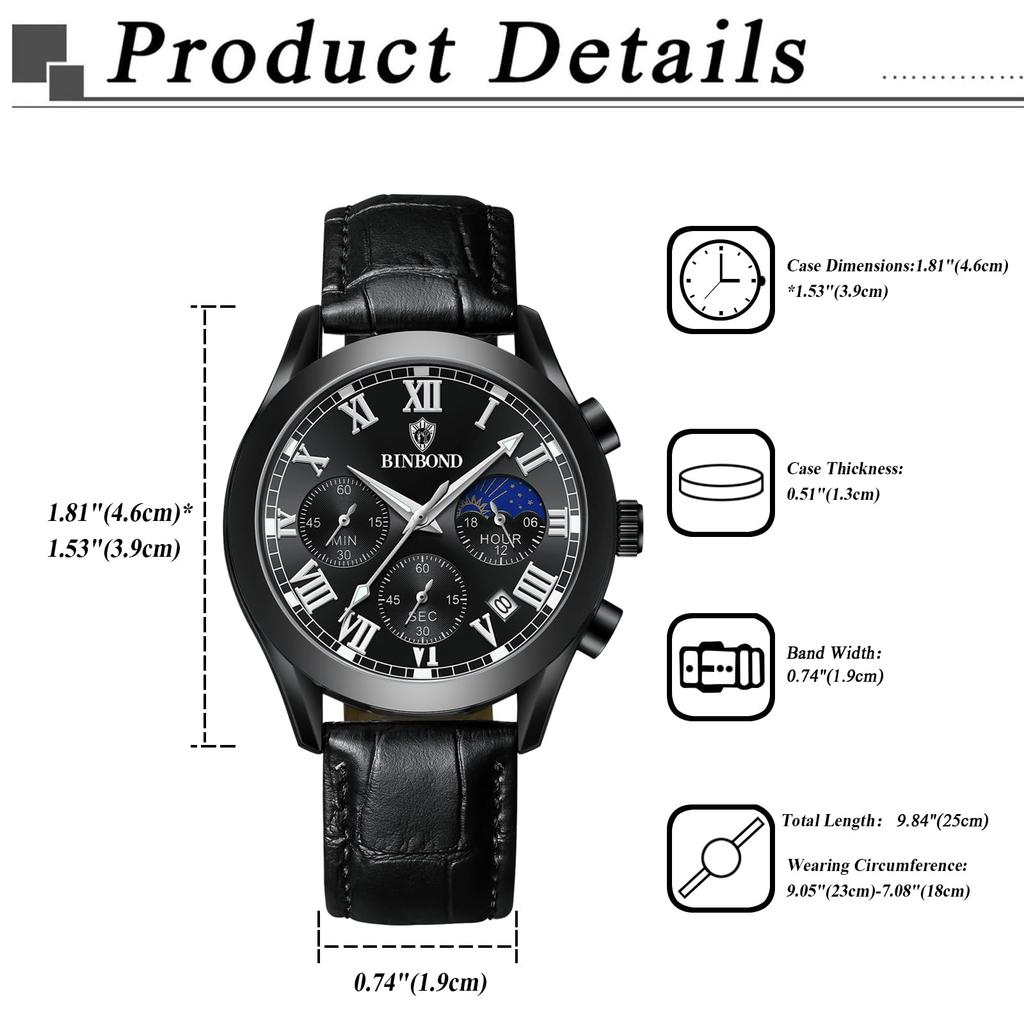 Leather Belt Rome Analog Genuine Leather Belt Waterproof Luminous Calendar Black Brown Quartz Watch Fashion Watch Day Birthday Christmas Day Boyfriend