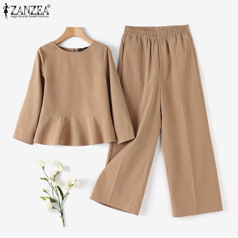 ZANZEA Женская повседневная блузка и брюки, летний брючный костюм из двух предметов