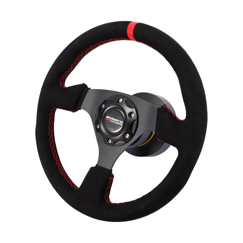 13'' Racing Steering Wheel 330mm - Universal Flat Design, Aluminum+PVC for Drift, Real Car, PC Simulator, Cockpit Gaming