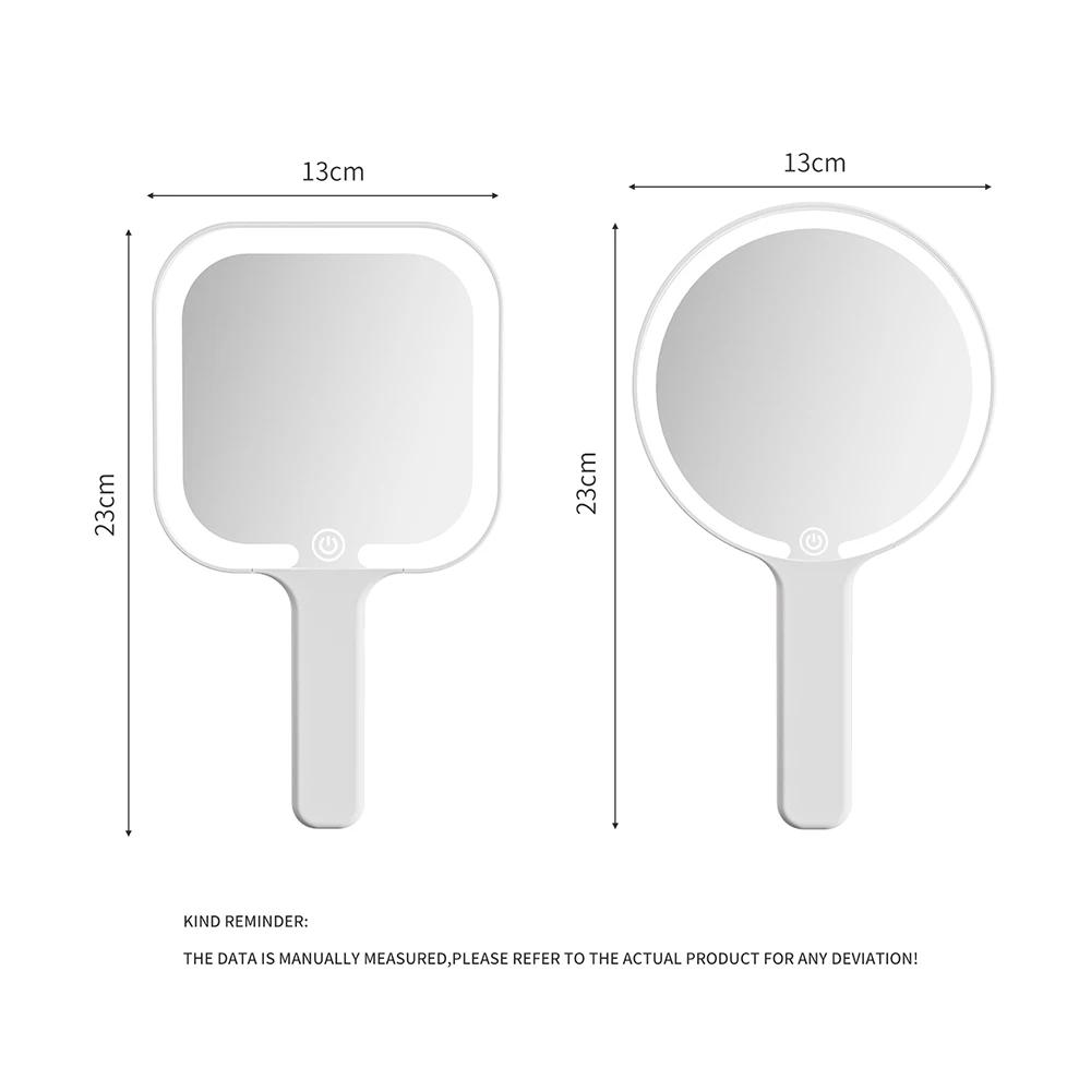 Светодиодное умное зеркало для макияжа, ручное, портативное, 3 цвета, регулировка яркости, сенсорный экран, настольное косметическое зеркало, для путешествий, дома