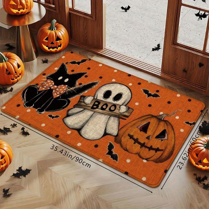 1/2pcs Orange Polka Dot Boo Ghost Halloween Doormat Non-Slip Entry Rug Kitchen Front Door Entryway Fall Decor