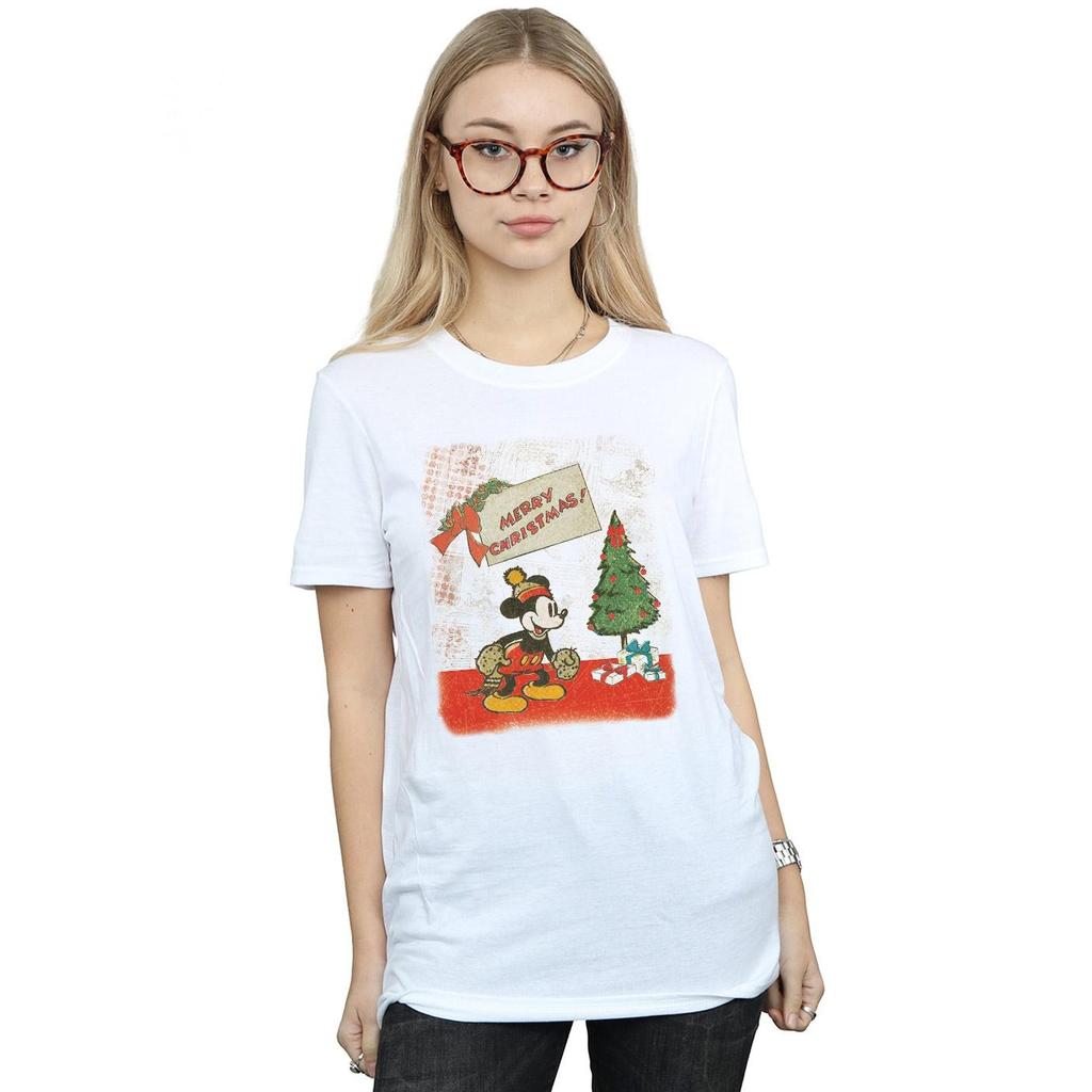 Disney Womens/Ladies Mickey Mouse Vintage Christmas Cotton Boyfriend T-Shirt