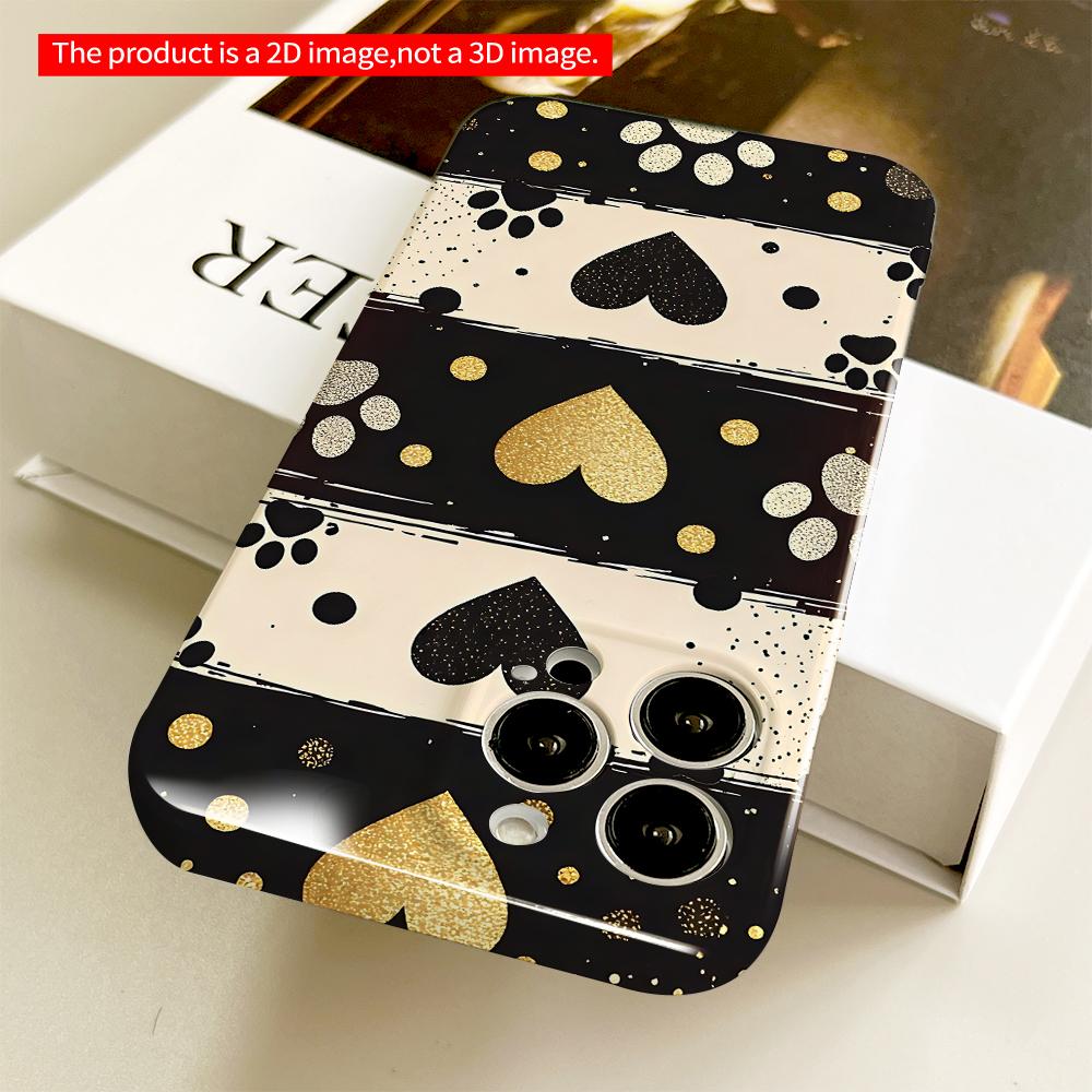 Gold Heart & Paw Print Luxury Phone Case All inclusive film hard phone case, compatible with iPhone 18 Pro Max 17 16 15 14 13 12 11