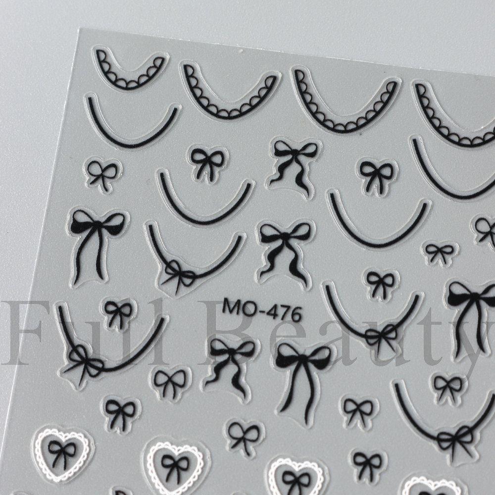 Nail Art Stickers, Cute Ballet Lace French Bow Adhesive Nail Stickers