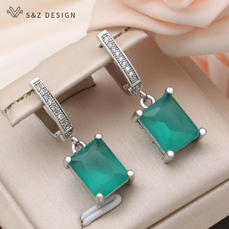 Fashion Cubic Zirconia Rectangle Drop Earrings For Women Elegant Rose Gold Color Jewelry Daily Accessories